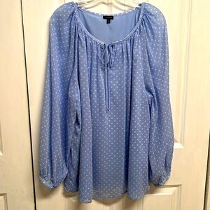 Talbots Blue White Sheer Long Sleeve Top Size XL